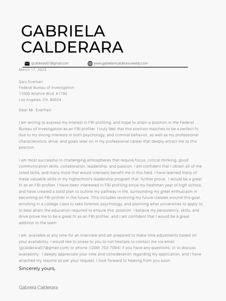 FBI Profiler Application Letter | PDF