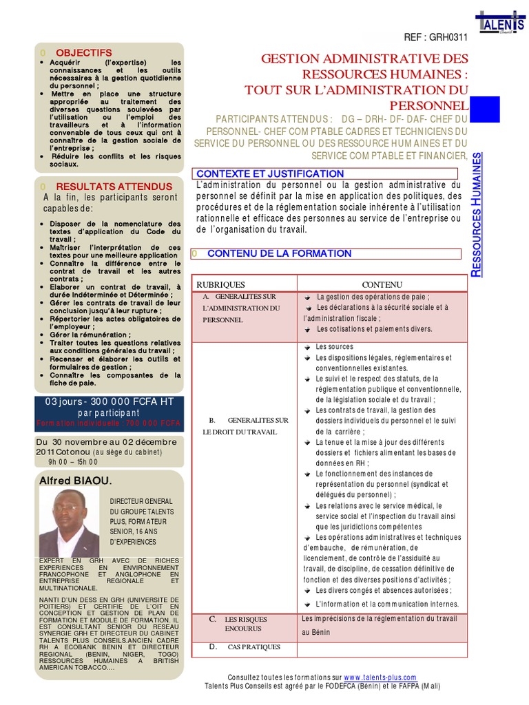 Formation en Administration du Personnel | PDF | Gestion des ressources ...