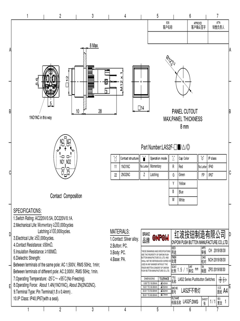 LAS2 Series Pushbutton Switch Specs | PDF | Switch | Manufactured Goods