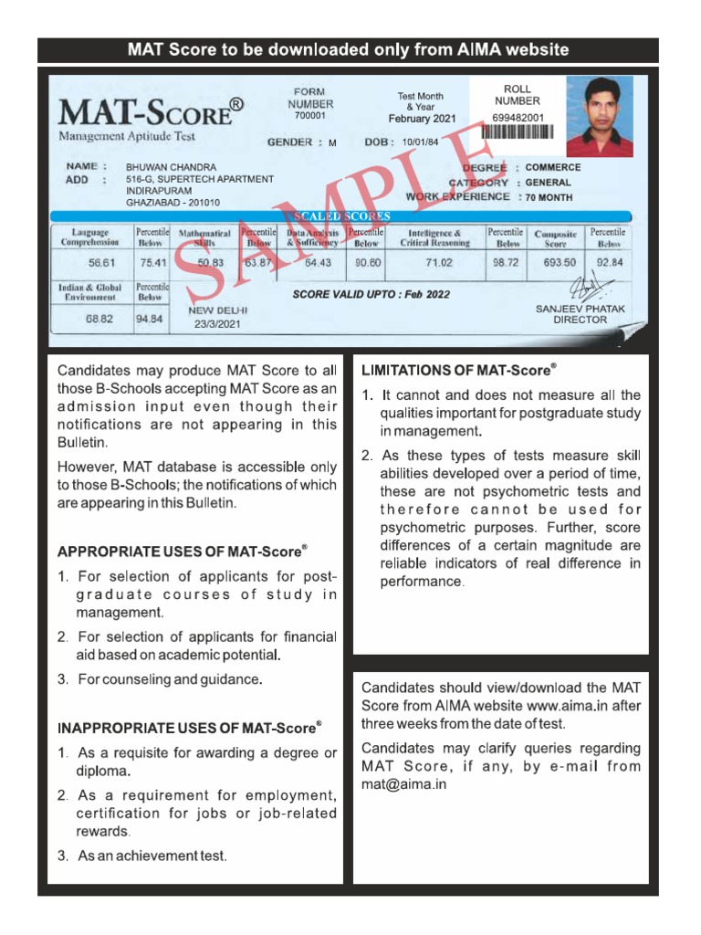 Mat Score and Its Interpretation PDF Percentile