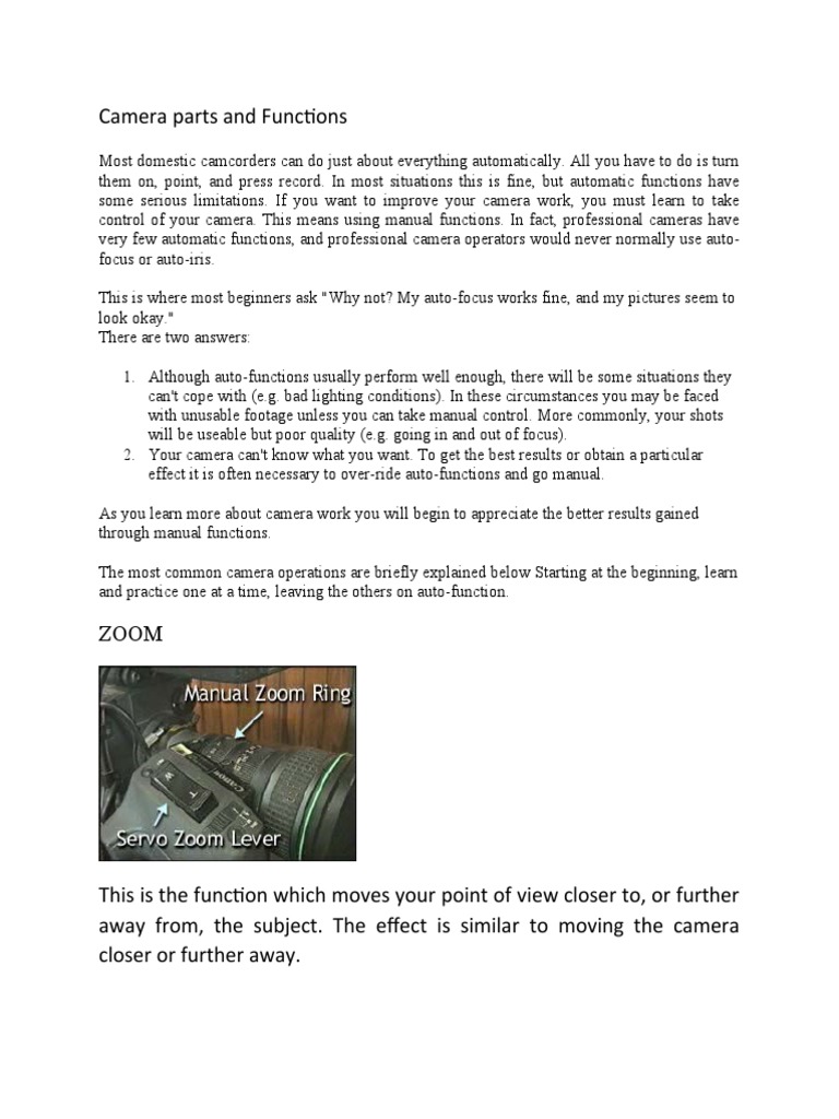 Camera Parts and Shots | PDF | Zoom Lens | Camera