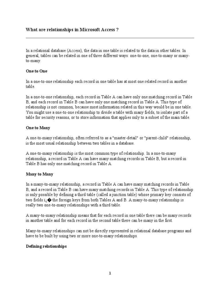 Relationships in Microsoft Access | PDF | Relational Database ...
