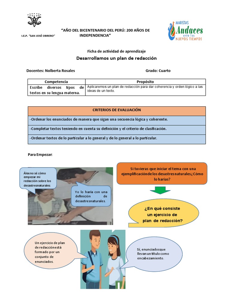 Ejemplo de Plan de Redacción para Primaria | PDF | Bilis | Pasta