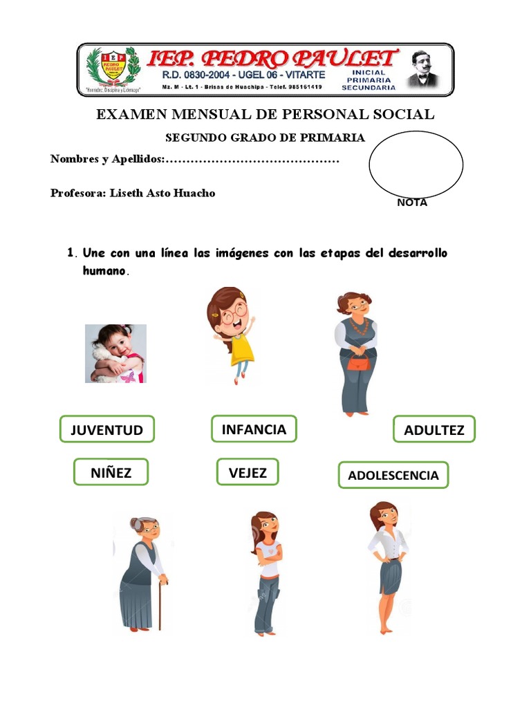 Examen Mensual de Personal Social 2° Grado | PDF