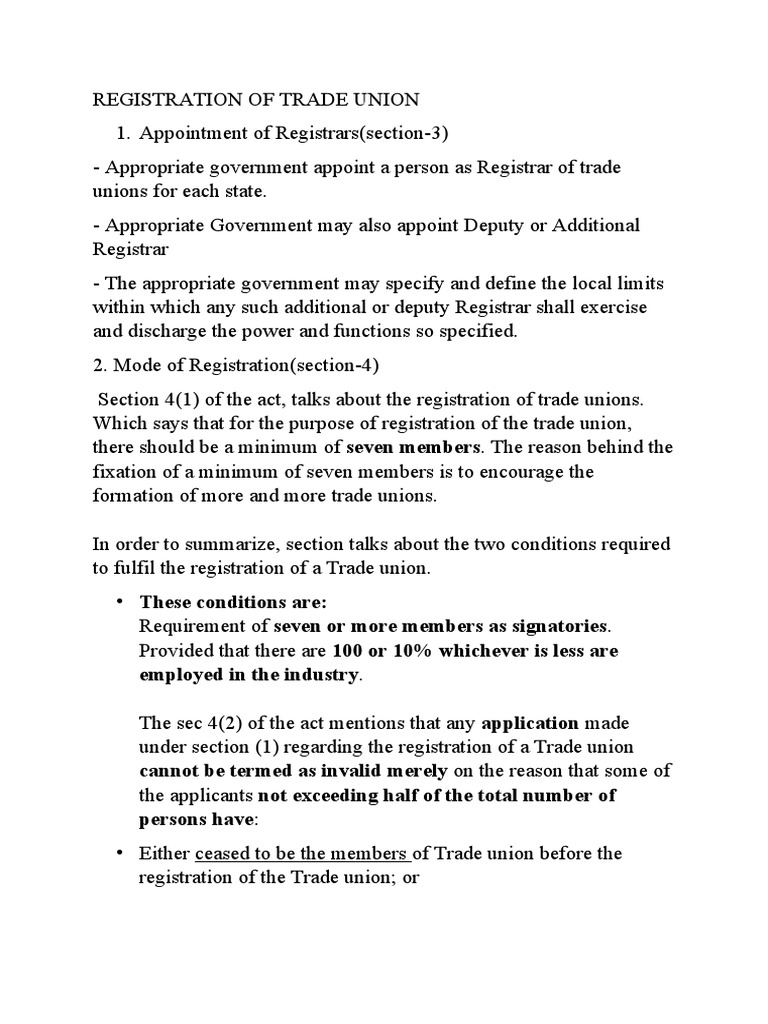 Trade Union Registration Process Overview | PDF | Domain Name Registrar ...