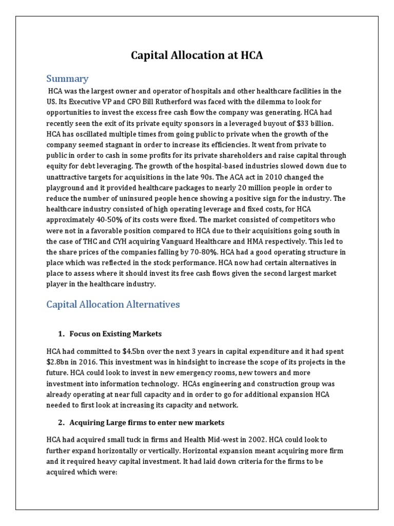 Capital Allocation Strategies for HCA PDF Dividend Stocks