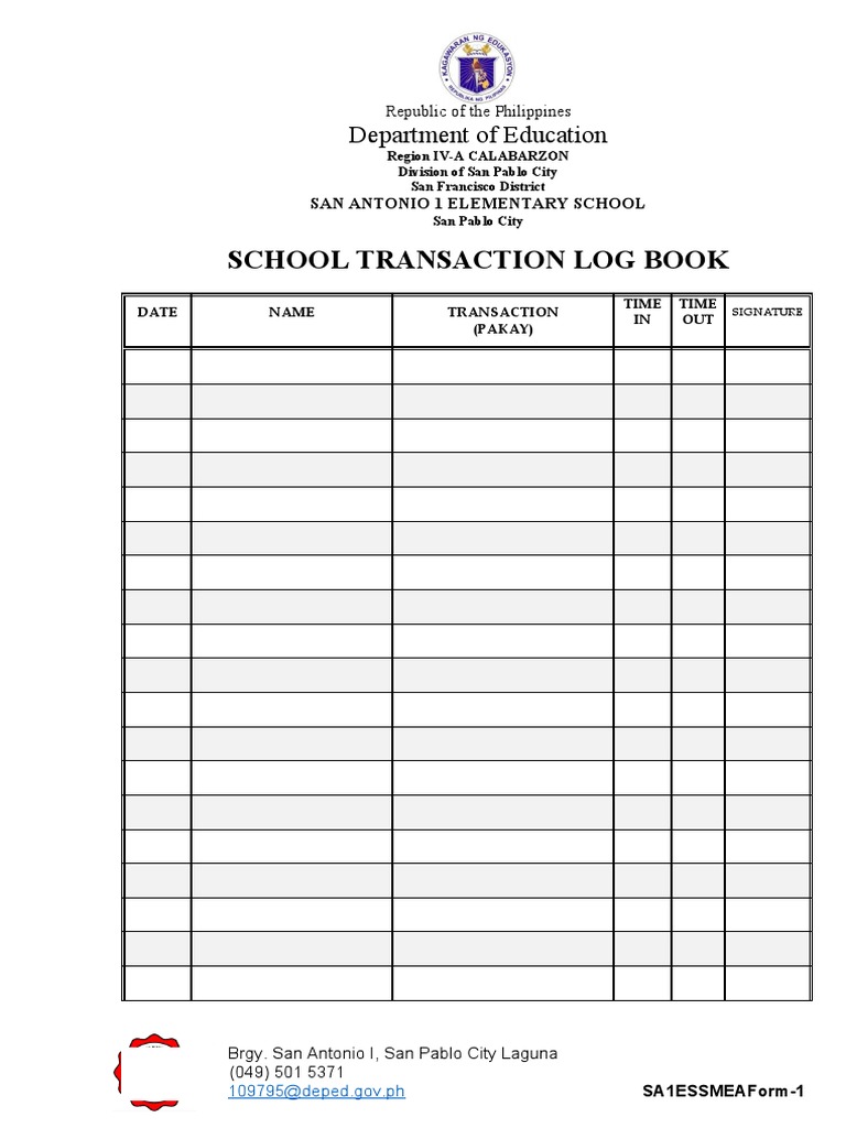 San Antonio 1 Elementary School Log Book | PDF | Government | Public ...