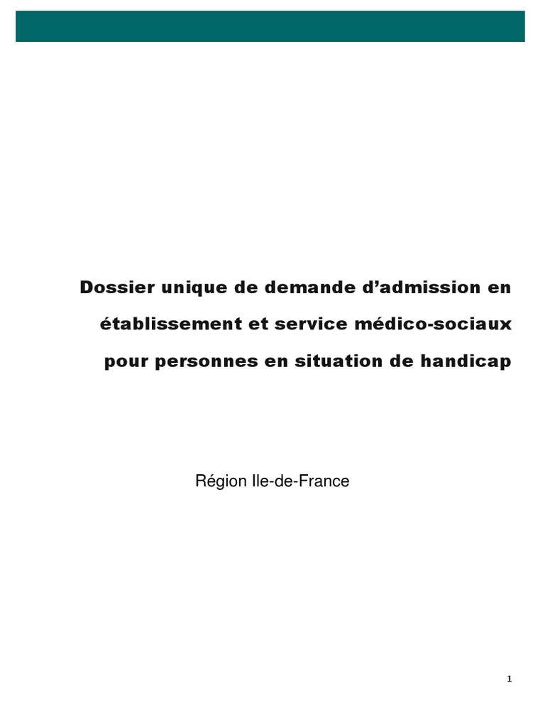 1 Dossier Unique de Demande Dadmission en ESMS IDF | PDF | Invalidité ...