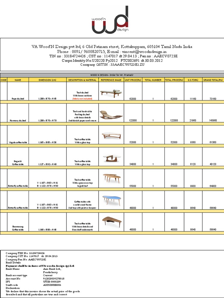 VA Wood'N Design PVT LTD, 6 Old Patinam Street, Kottakuppam, 605104