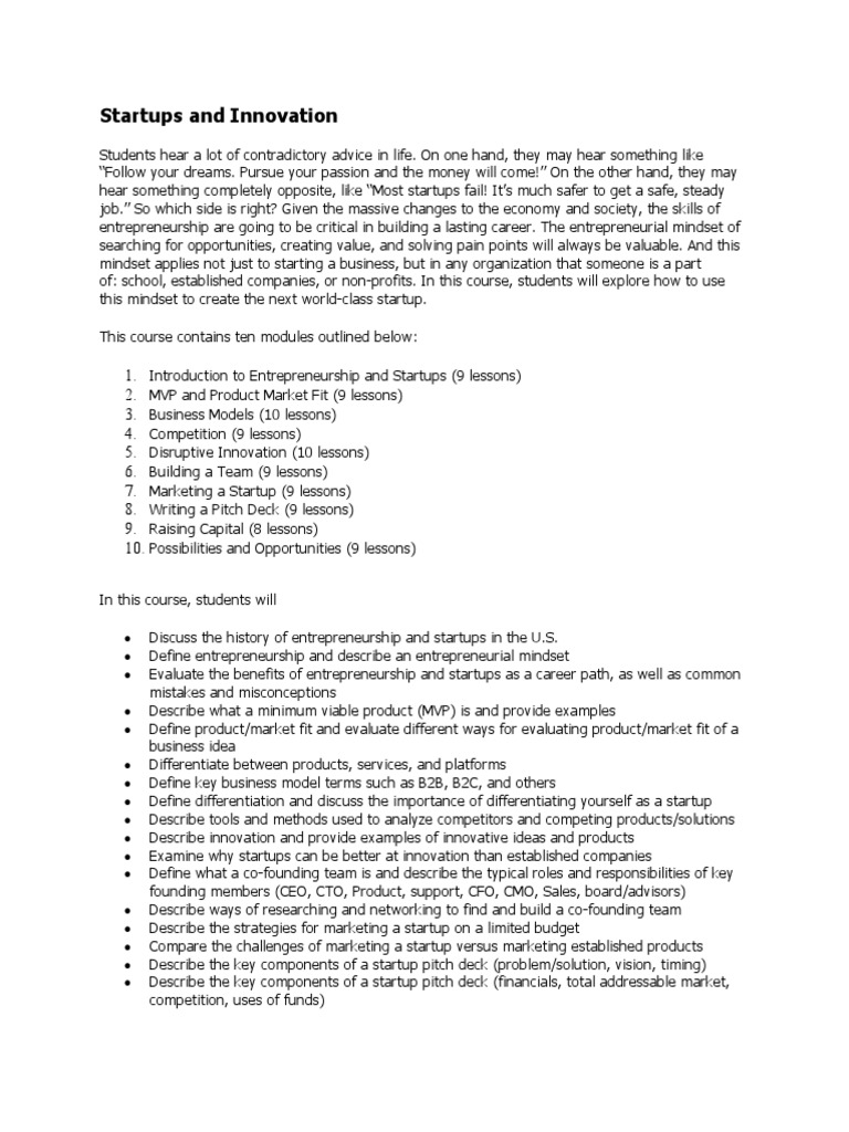 Startups And Innovation Pdf Small Business Entrepreneurs