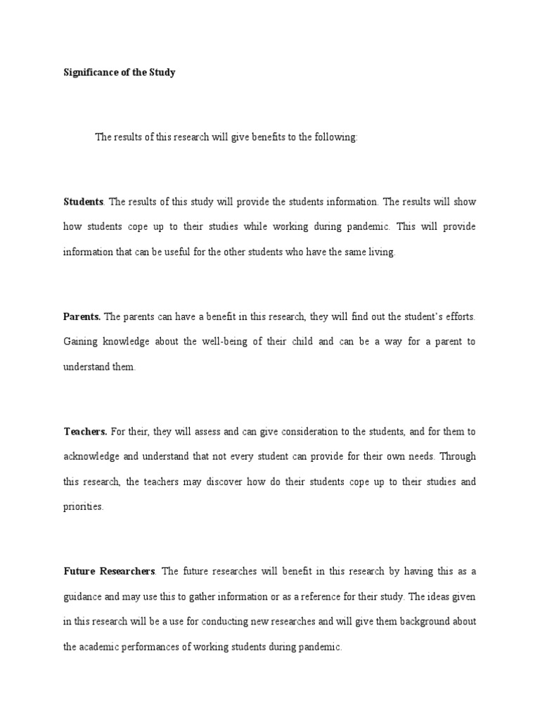 Significance of The Study | PDF
