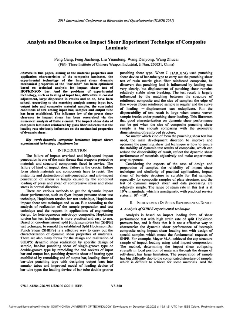 Analysis and Discussion On Impact Shear Experiment Technique of