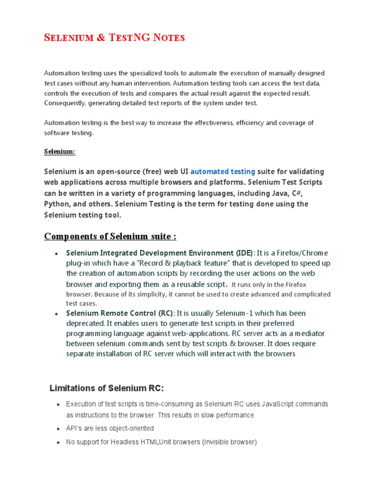 Selenium Tutorial PDF Selenium (Software) Information Technology