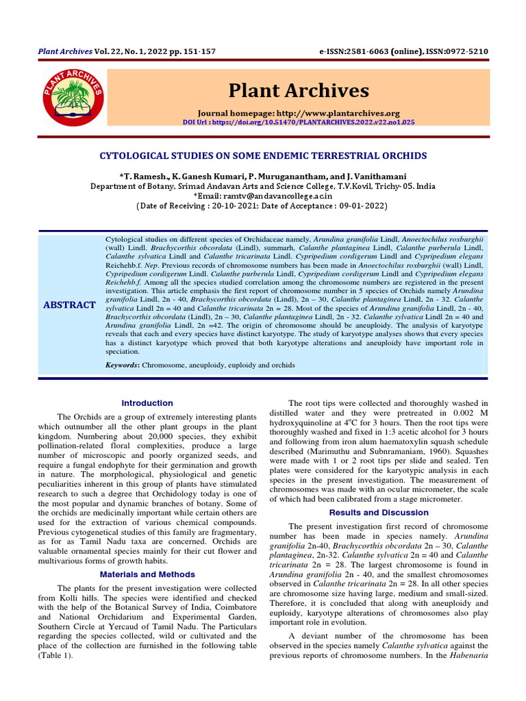 25 Cytological Studies On Some Endemic Terrestrial Orchids | PDF ...