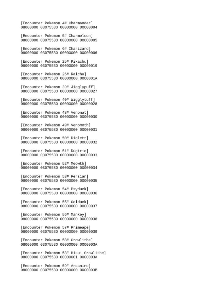 Encounter Codes for Pokémon 1-400 | PDF | Nintendo Franchises | Pokémon