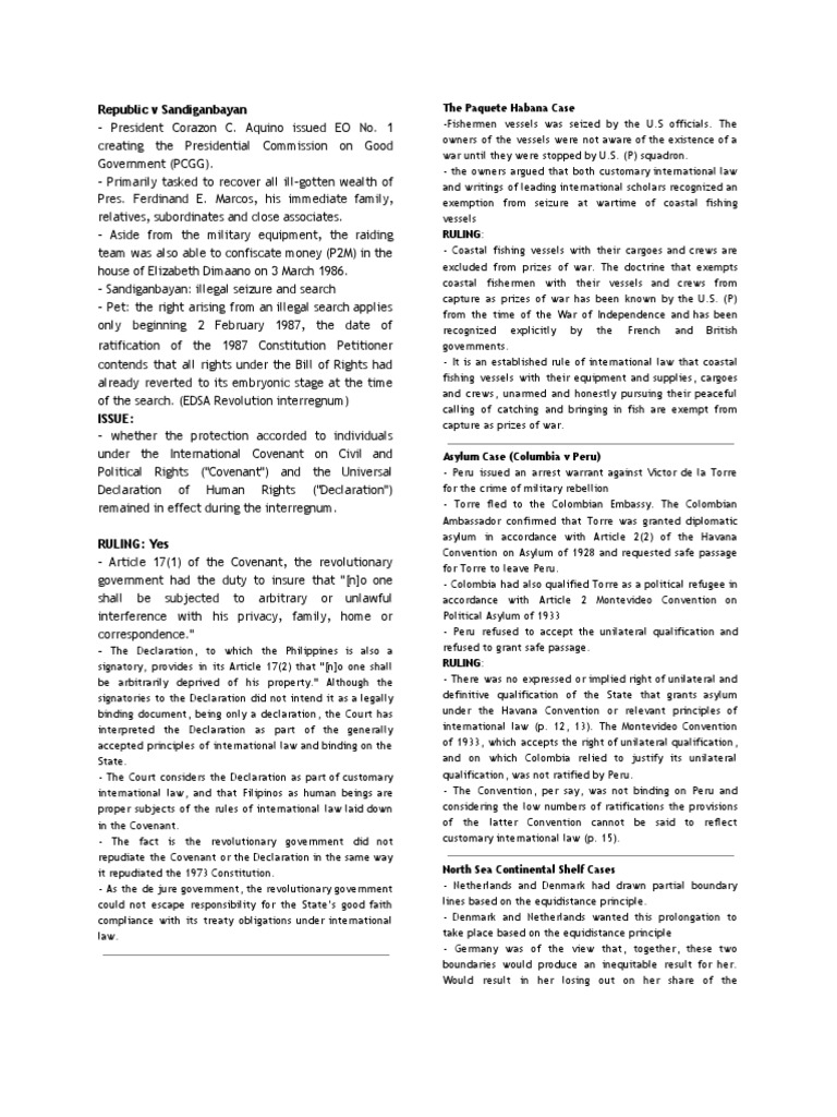 Republic V Sandiganbayan The Paquete Habana Case PDF International