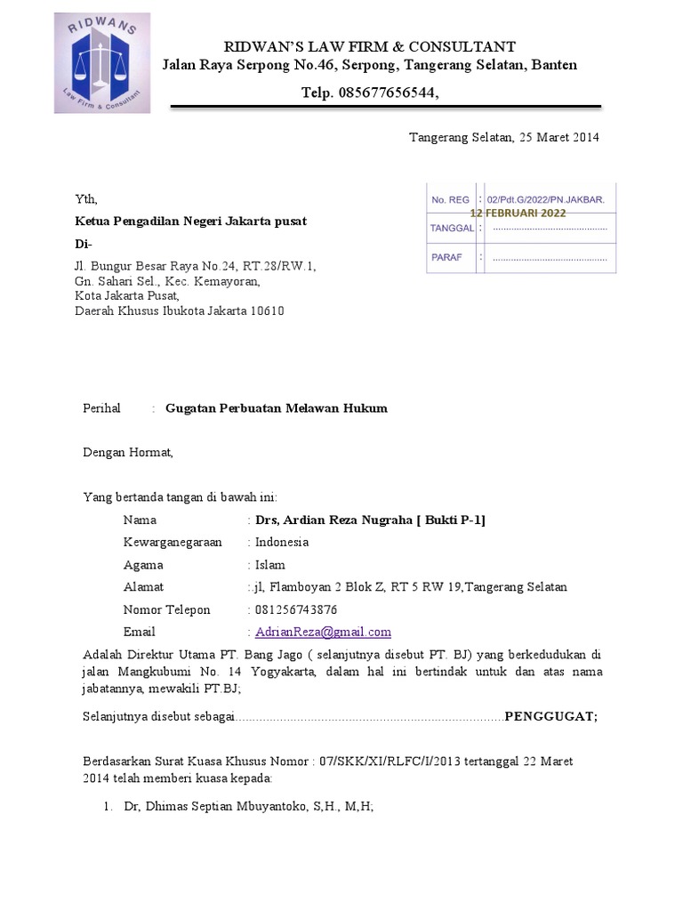 Gugatan PLKH Perdata | PDF | Hukum