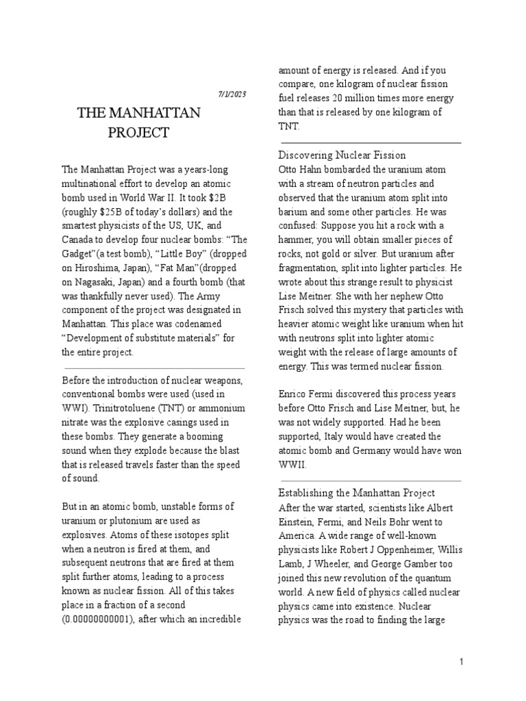 The Manhattan Project | PDF | Nuclear Fission | Nuclear Reactor