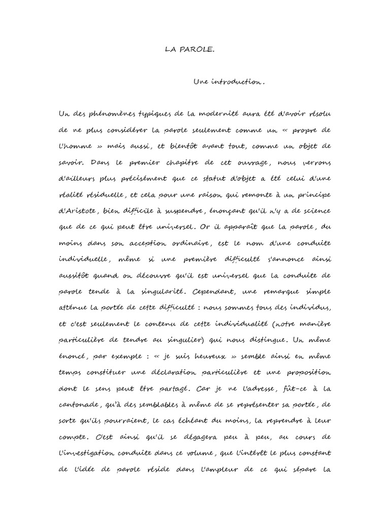 PAROLE (Introduction) | PDF | Vérité | Discours