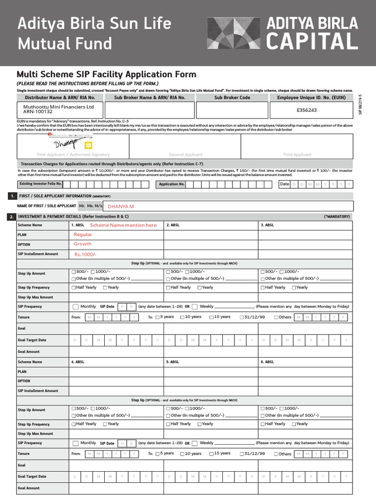 Multi Scheme CSIP Facility Application Format | PDF | Cheque | Banks