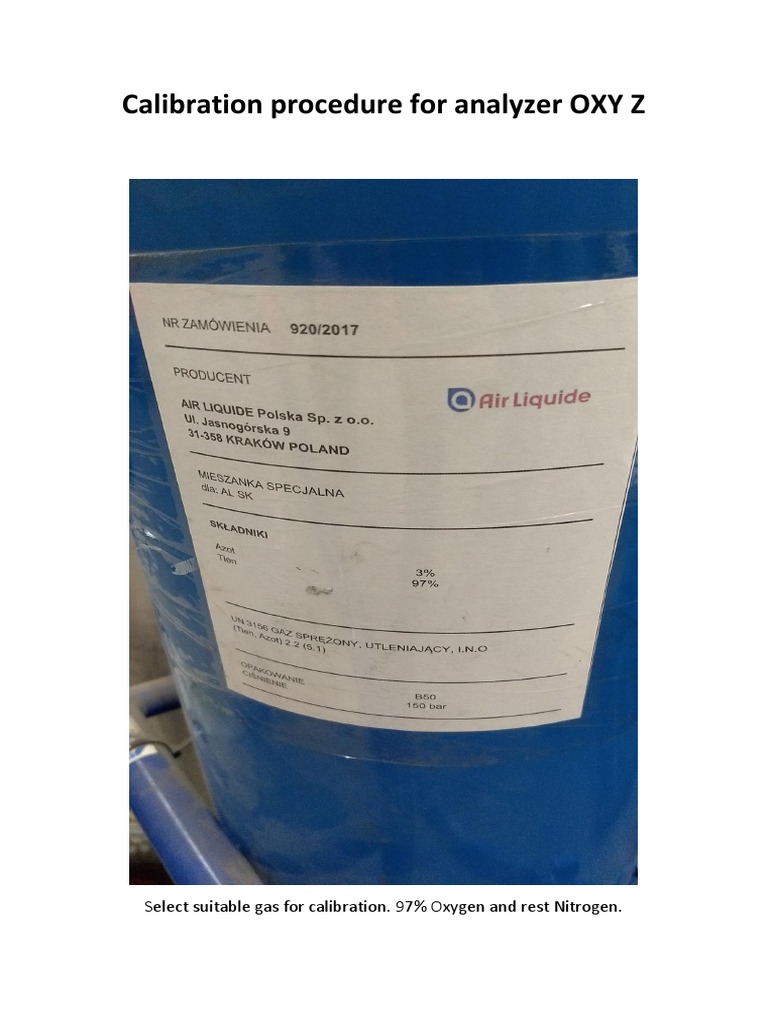 Calibration Procedure for Oxygen Analyzer OXY Z StepbyStep