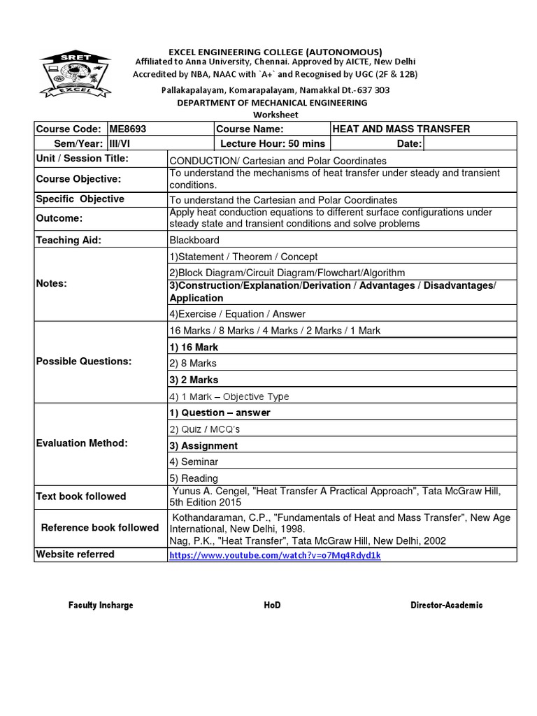 Excel engineering college autonomous pdf heat transfer thermal
