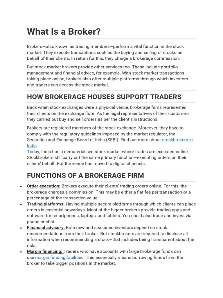 What Is A Broker | PDF | Stocks | Financial Adviser
