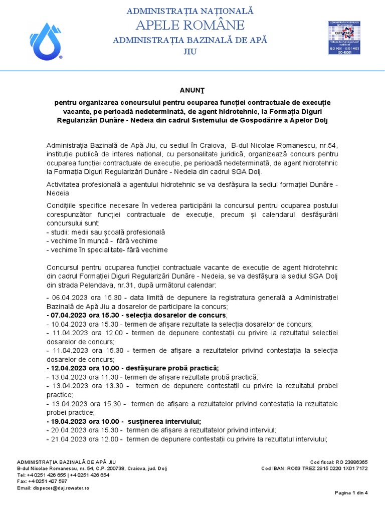 Anunt Agent Hidrotehnic Formatia Dunare Nedeia 2 PDF