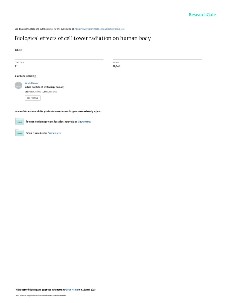 Biological Effects of Cell Tower Radiation On Huma Download Free PDF