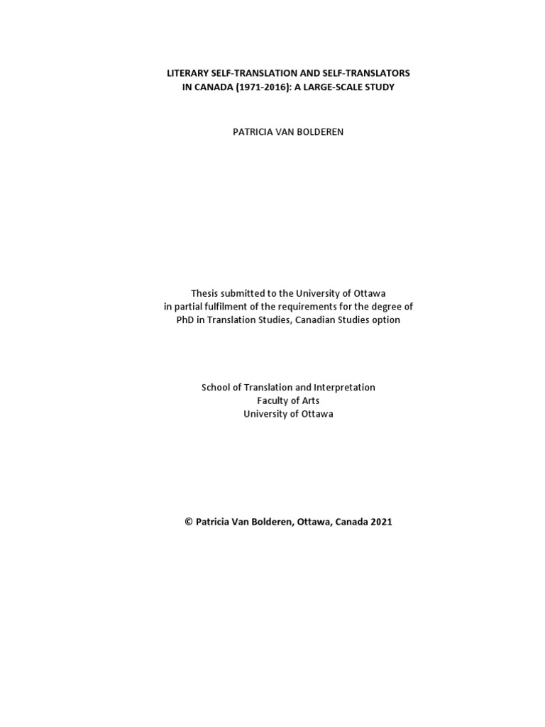 Literary Self-Translation and Self-Translators in Canada (1971-2016 ...