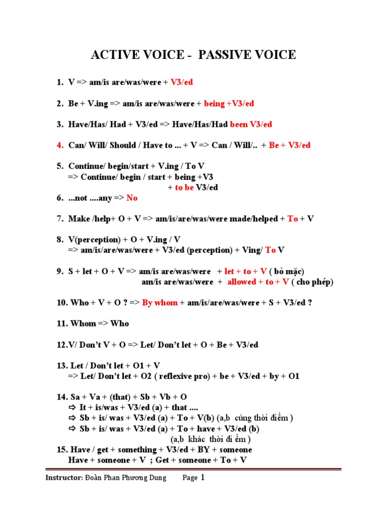 Active and Passive Voice Rules | PDF | Language Arts & Discipline ...