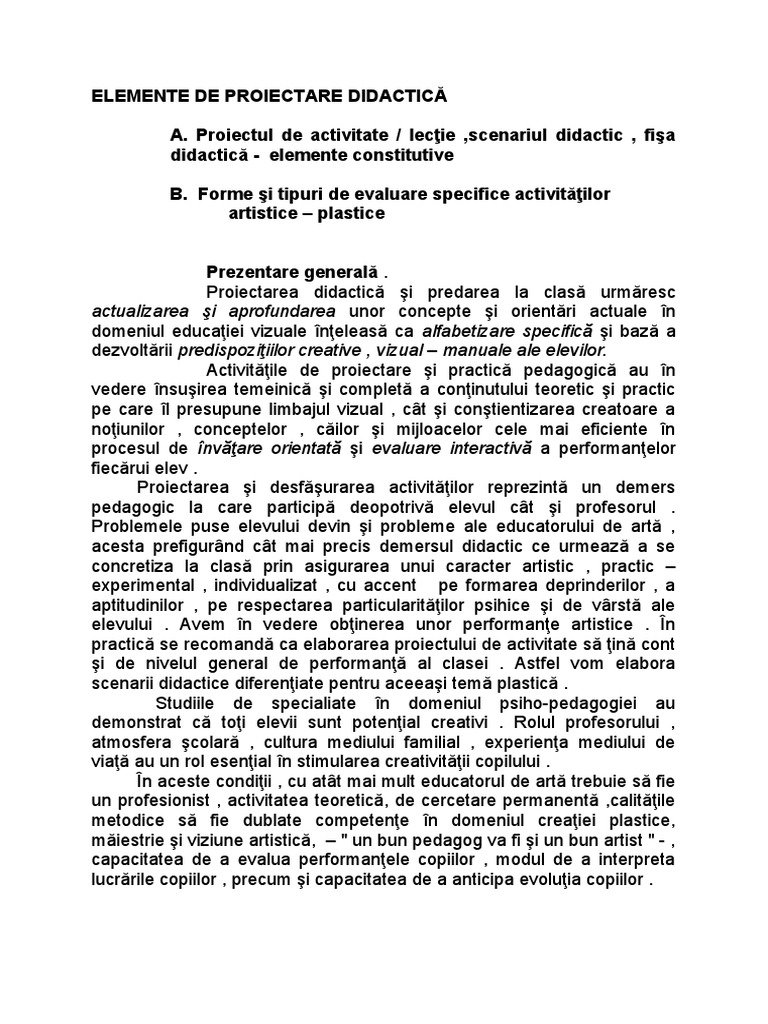 Elemente de Proiectare Didactica | PDF