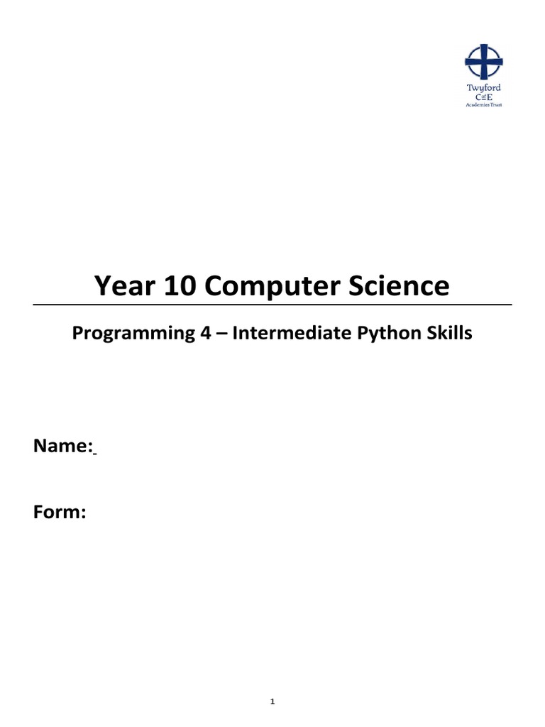 Year 10 intermediate python skills pdf control flow variable