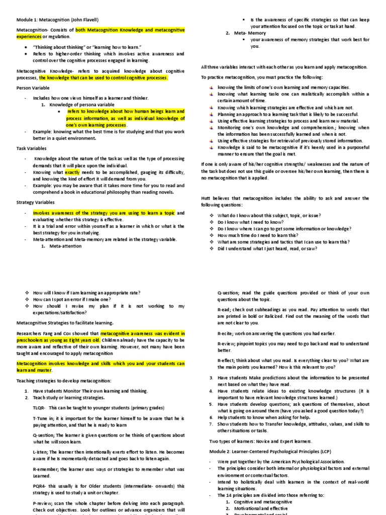 Understanding Metacognition in Learning | PDF | Id | Metacognition