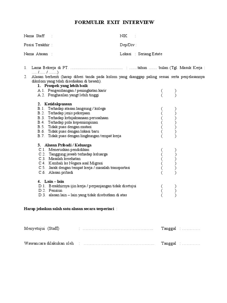 Formulir Exit Interview Karyawan | PDF
