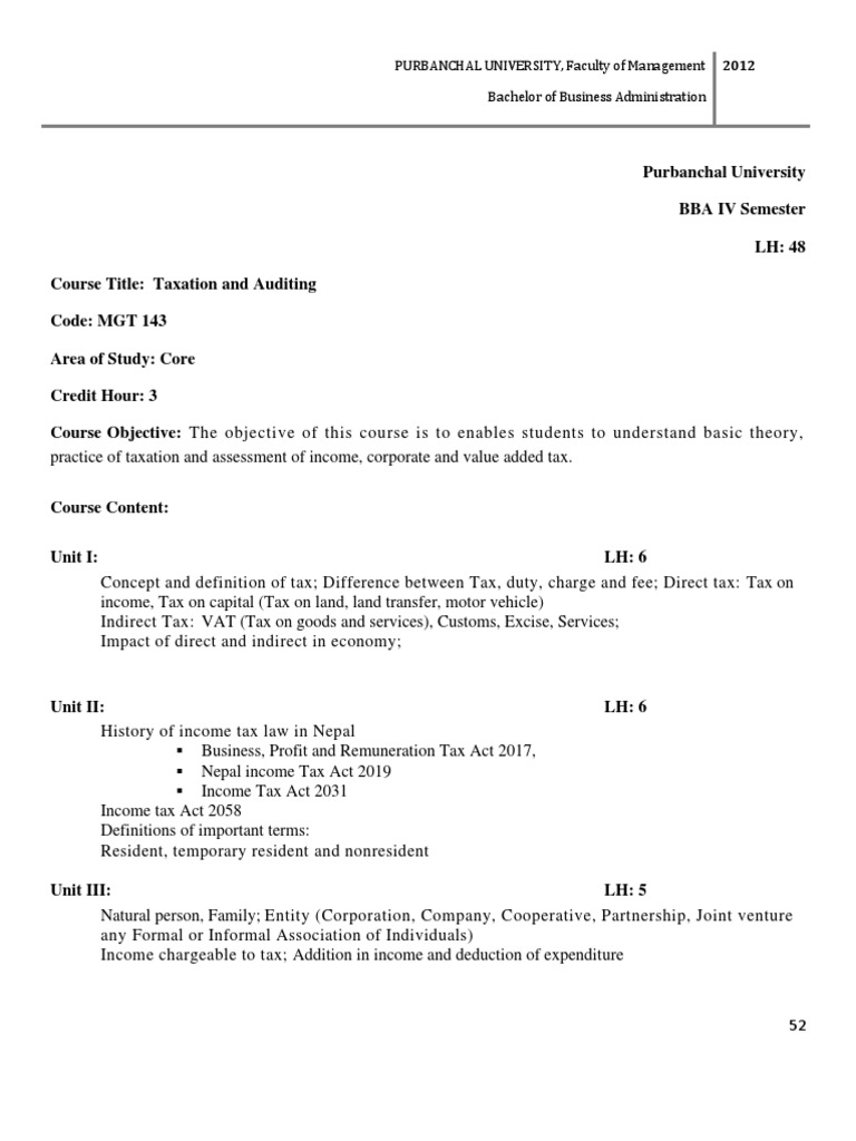 Taxation and Auditing Course Overview | PDF | Taxes | Income Tax