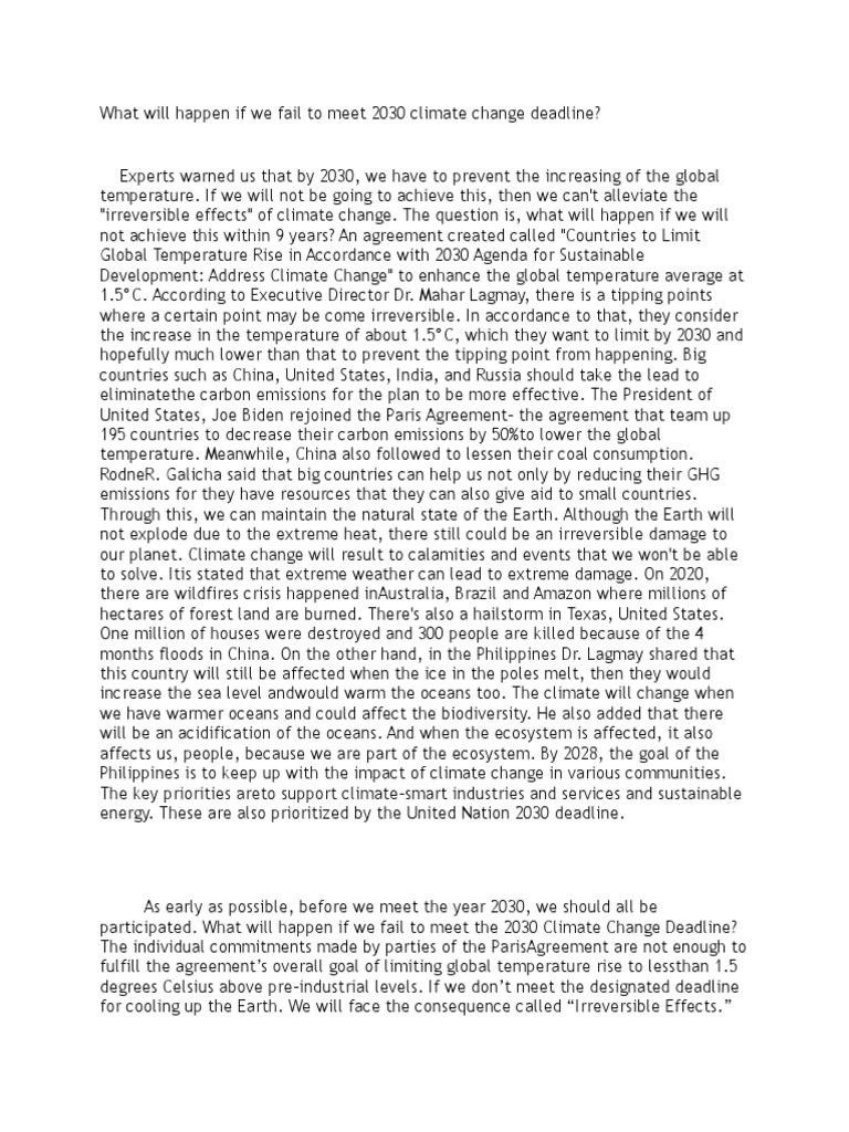 Consequences of Missing 2030 Climate Goals | PDF | Climate Change ...