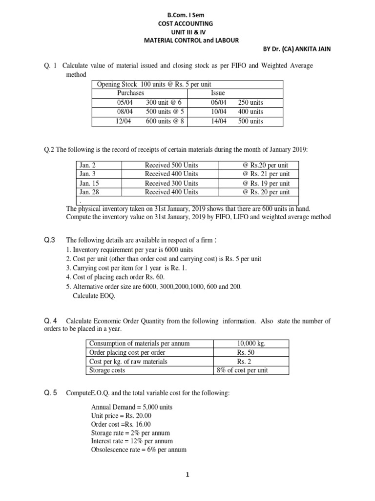 Material Control and Costing Questions | PDF | Inventory | Economies