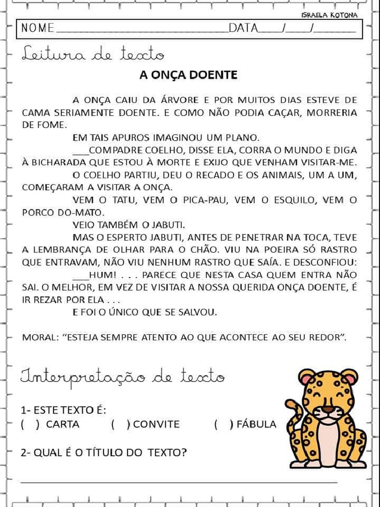 fábula_a onça doente.pdf | PDF
