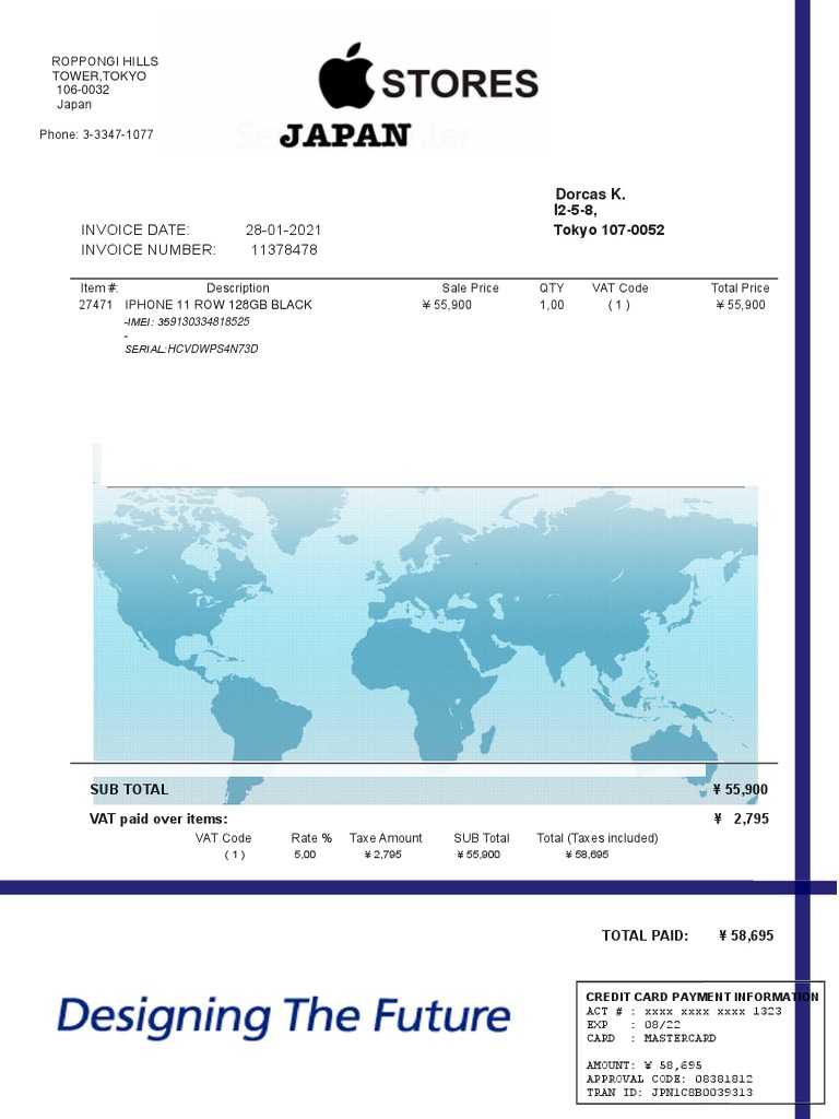 Apple Store Japan Original PDF Value Added Tax Invoice