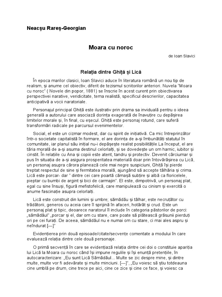 Relatia Dintre 2 Personaje Moara Cu Noroc Moara Cu Noroc ESEU - Relatia Ghita Lica | PDF