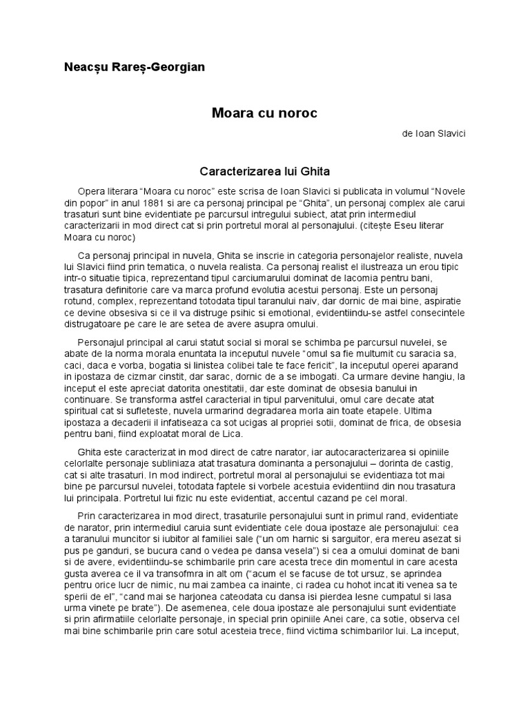 Caracterizarea Lui Ghita Din Moara Cu Noroc Moara cu Noroc ESEU - Caracterizarea lui Ghita | PDF
