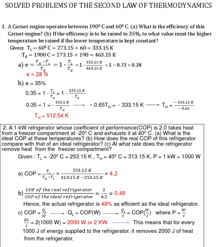 Solved Problems Of The Second Law Of Thermodynamics For Shs Pdf
