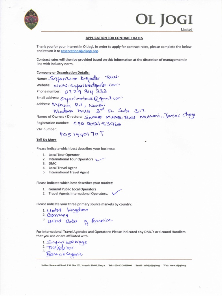 Contract Rates Application Form | PDF