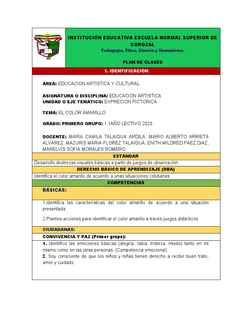 Plan de Clase Artistica Camila | PDF | Color | Educación en artes visuales