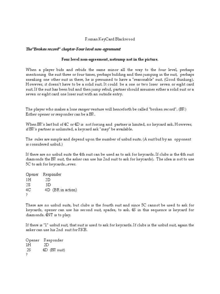 Roman keycard blackwood broken record pdf contract bridge card games