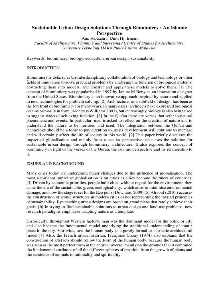Sustainable Urban Design Solutions Through Biomimicry: An Islamic ...