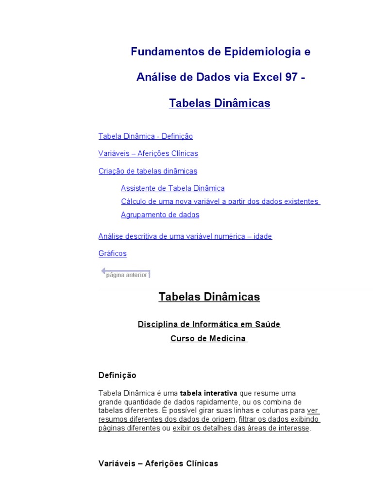 Fundamentos de Epidemiologia e Análise de Dados Via Excel 97 | PDF ...