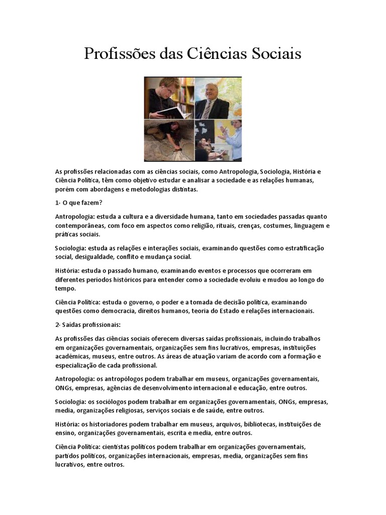 Profissões Das Ciências Sociais | PDF | Sociologia | Ciências Sociais