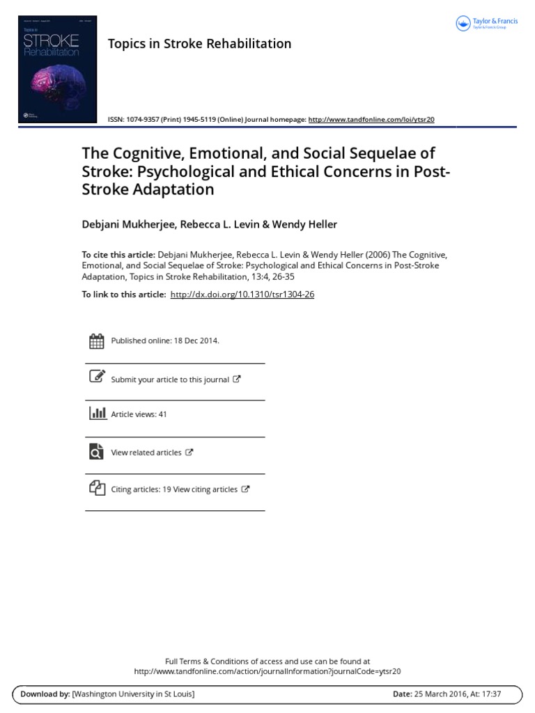 The Cognitive Emotional and Social Sequlae of Stroke Psychological and ...